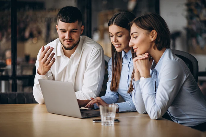 group people working out business plan office min